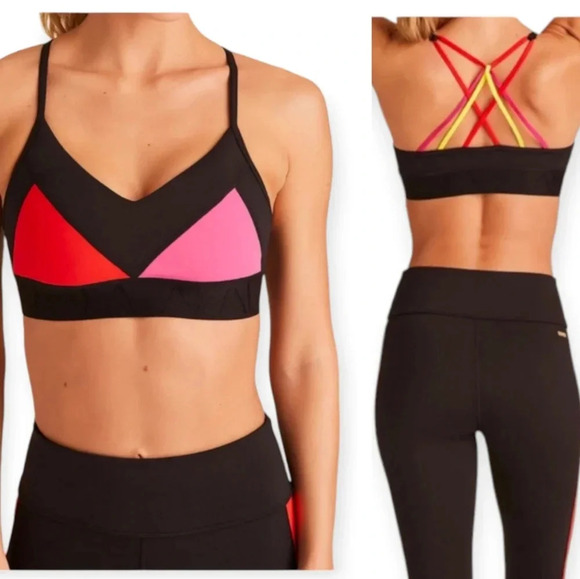 Alala Reef Sports Bra Colourblock with Strappy Back Black Pink Red Yellow Small - Picture 13 of 13